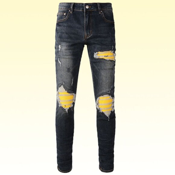 Amiri Yellow Ripped Bottom Slim Jeans - Picture 1 of 8